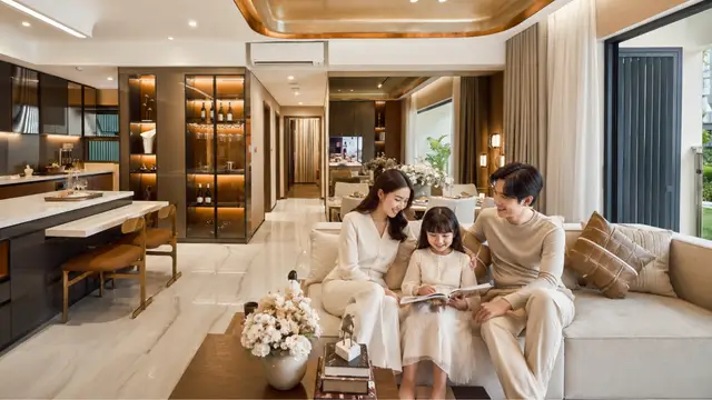 Phòng khách căn 3PN nhà mẫu Gladia Heights
